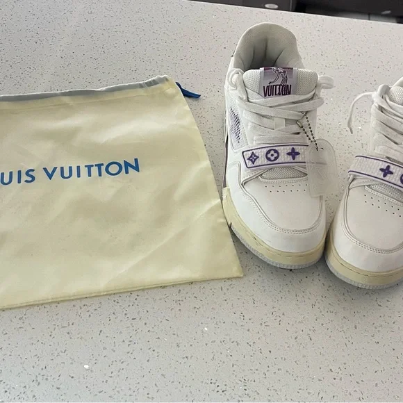 Louis Vuitton White and Purple Low-Top Sneakers with Logo Accents - Picture 2 of 4